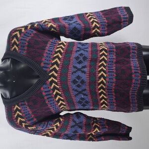 Vintage B.G Basic multicolored V neck Men's LG knit pullover casual sweater
